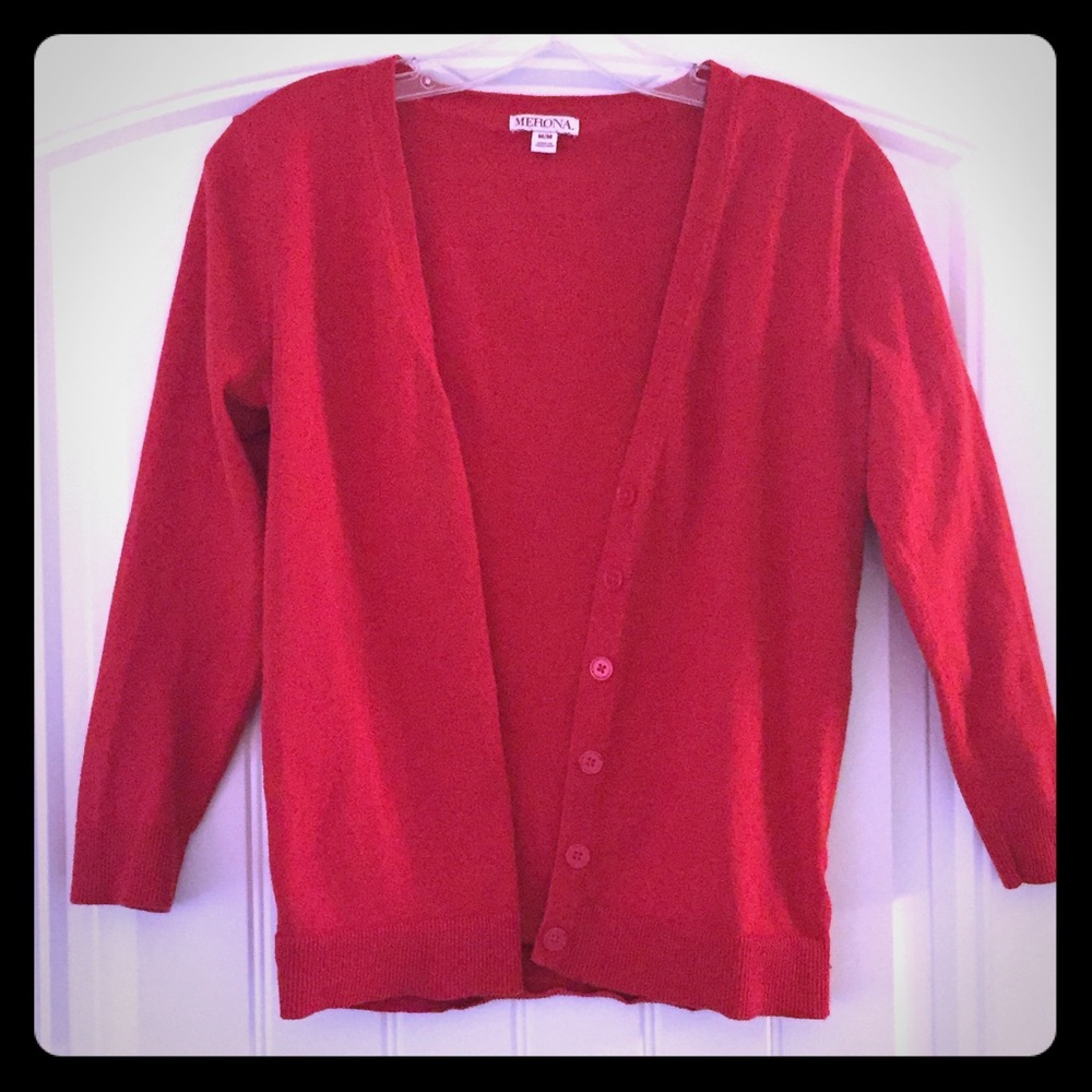 Red cardigan